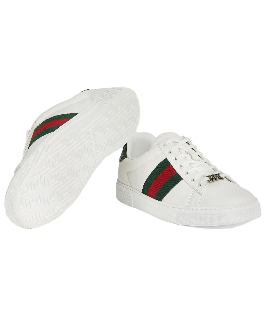 GUCCI Белые кожаные низкие кроссовки / кеды, фото 5