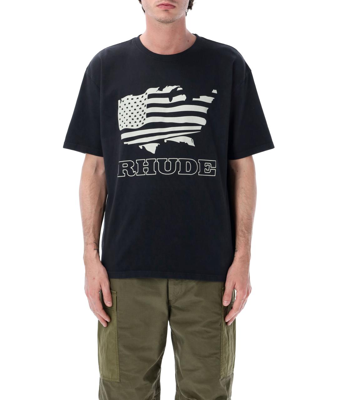 RHUDE Черная хлопковая футболка, фото 1