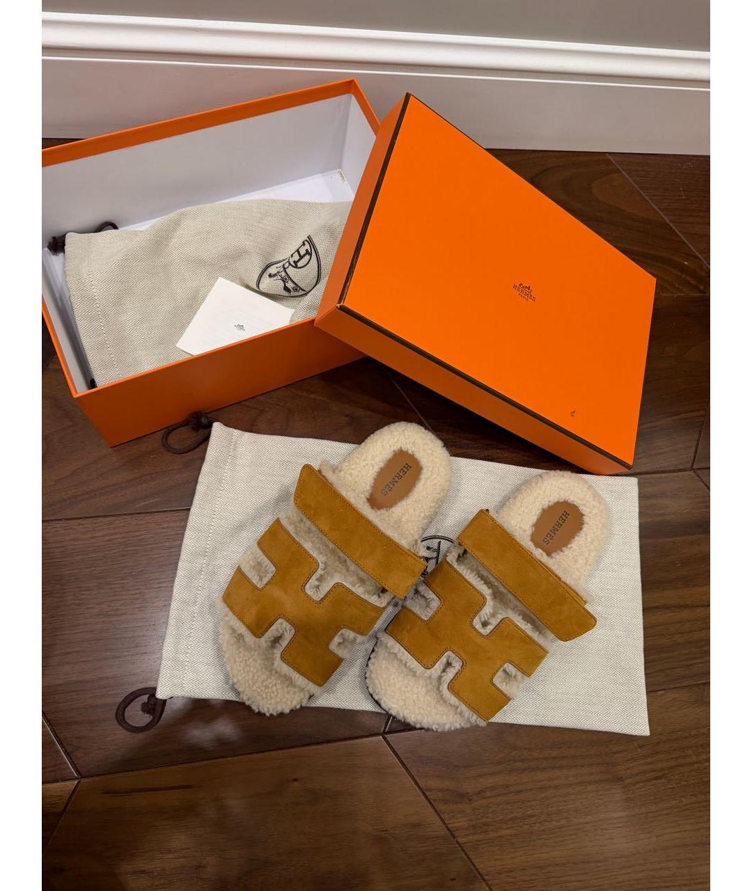 HERMES Коричневые замшевые шлепанцы, фото 4