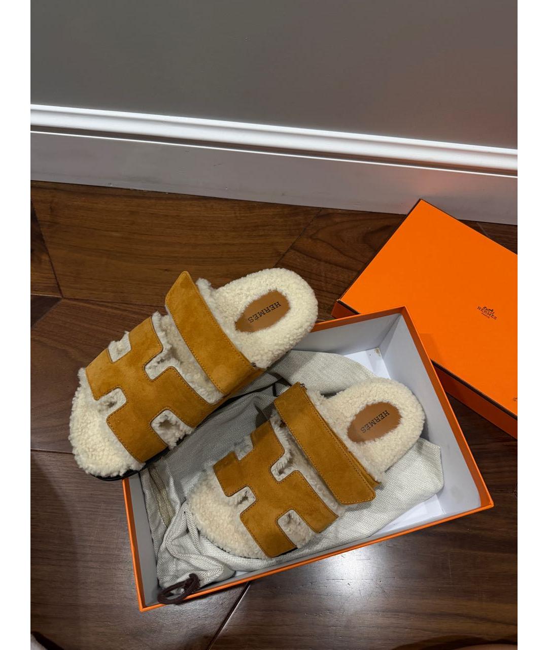 HERMES Коричневые замшевые шлепанцы, фото 3