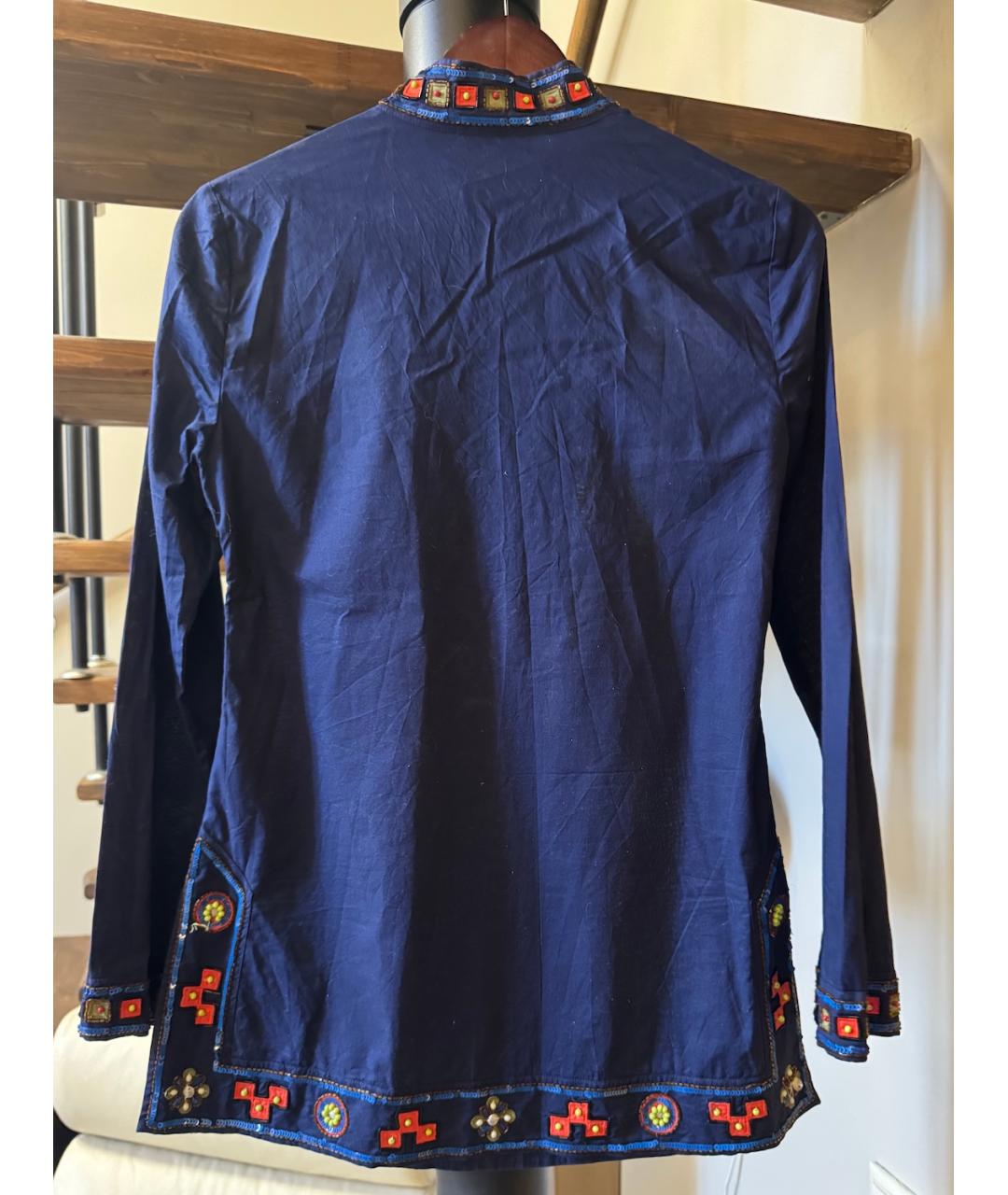 TORY BURCH Темно-синяя хлопко-эластановая блузы, фото 2