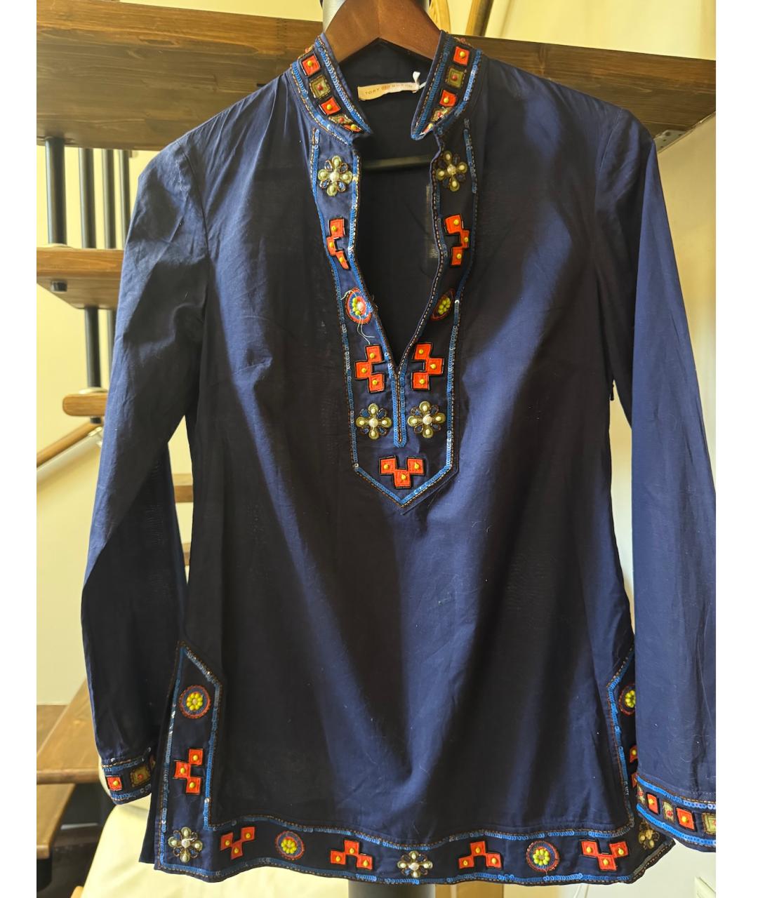 TORY BURCH Темно-синяя хлопко-эластановая блузы, фото 3