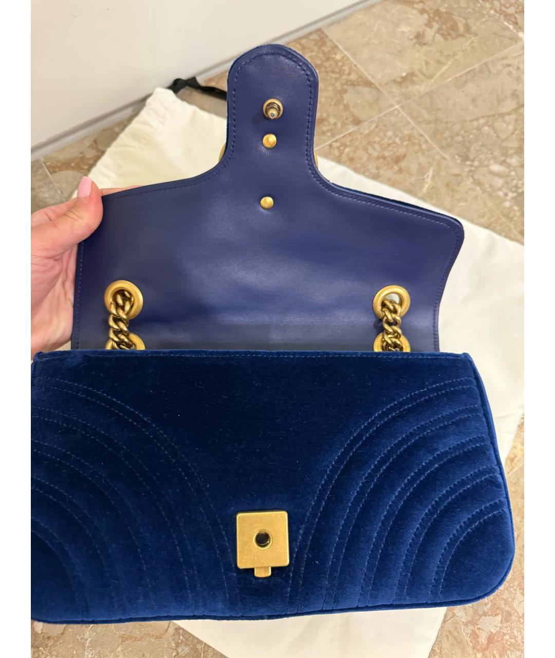 GUCCI Темно-синяя бархатная сумка через плечо, фото 5