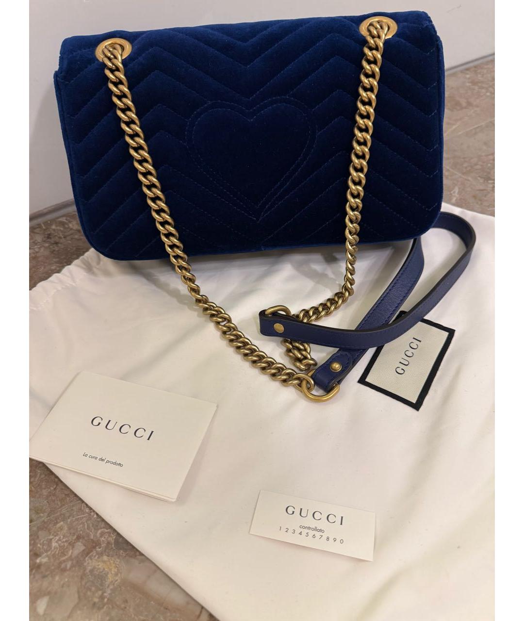 GUCCI Темно-синяя бархатная сумка через плечо, фото 3