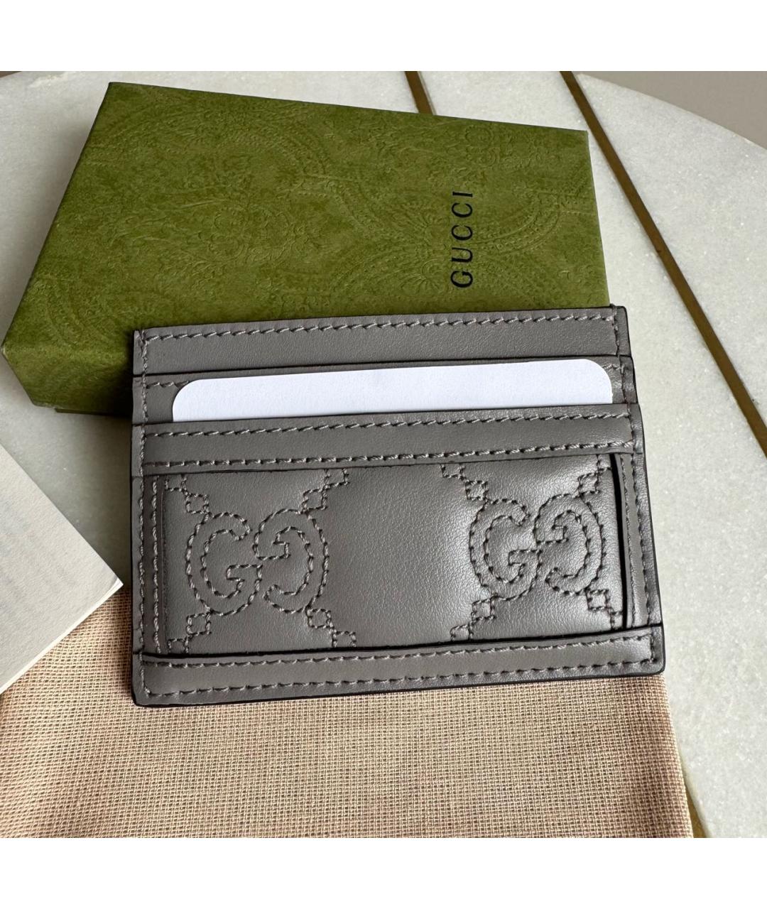 GUCCI Антрацитовый кожаный кардхолдер, фото 3
