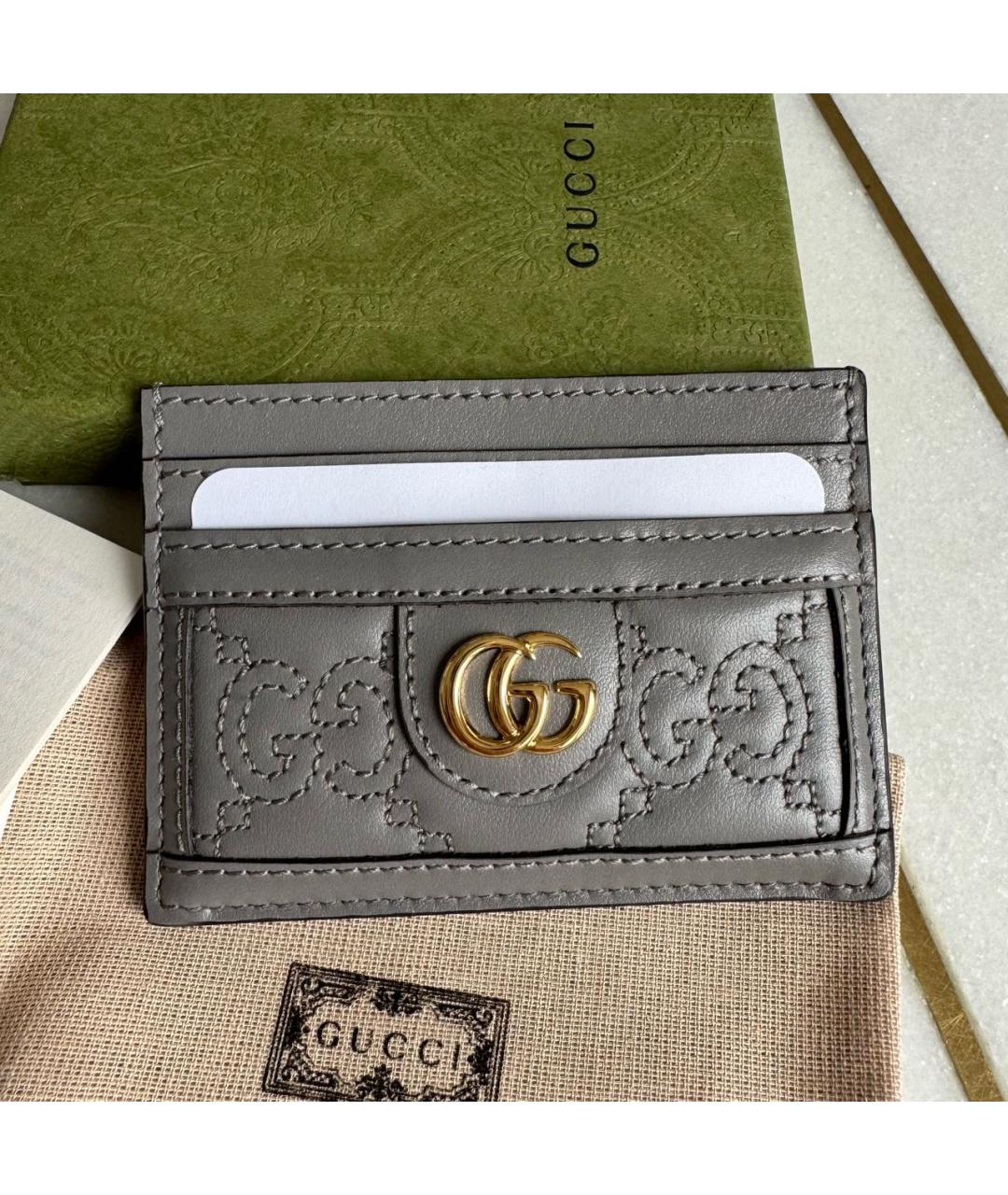 GUCCI Антрацитовый кожаный кардхолдер, фото 2