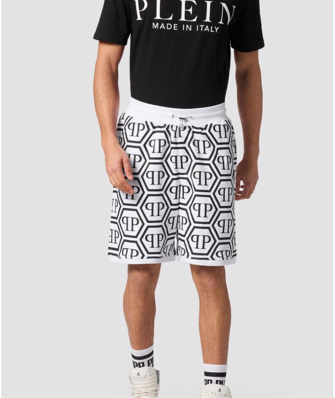 PHILIPP PLEIN Белые хлопко-эластановые шорты, фото 8