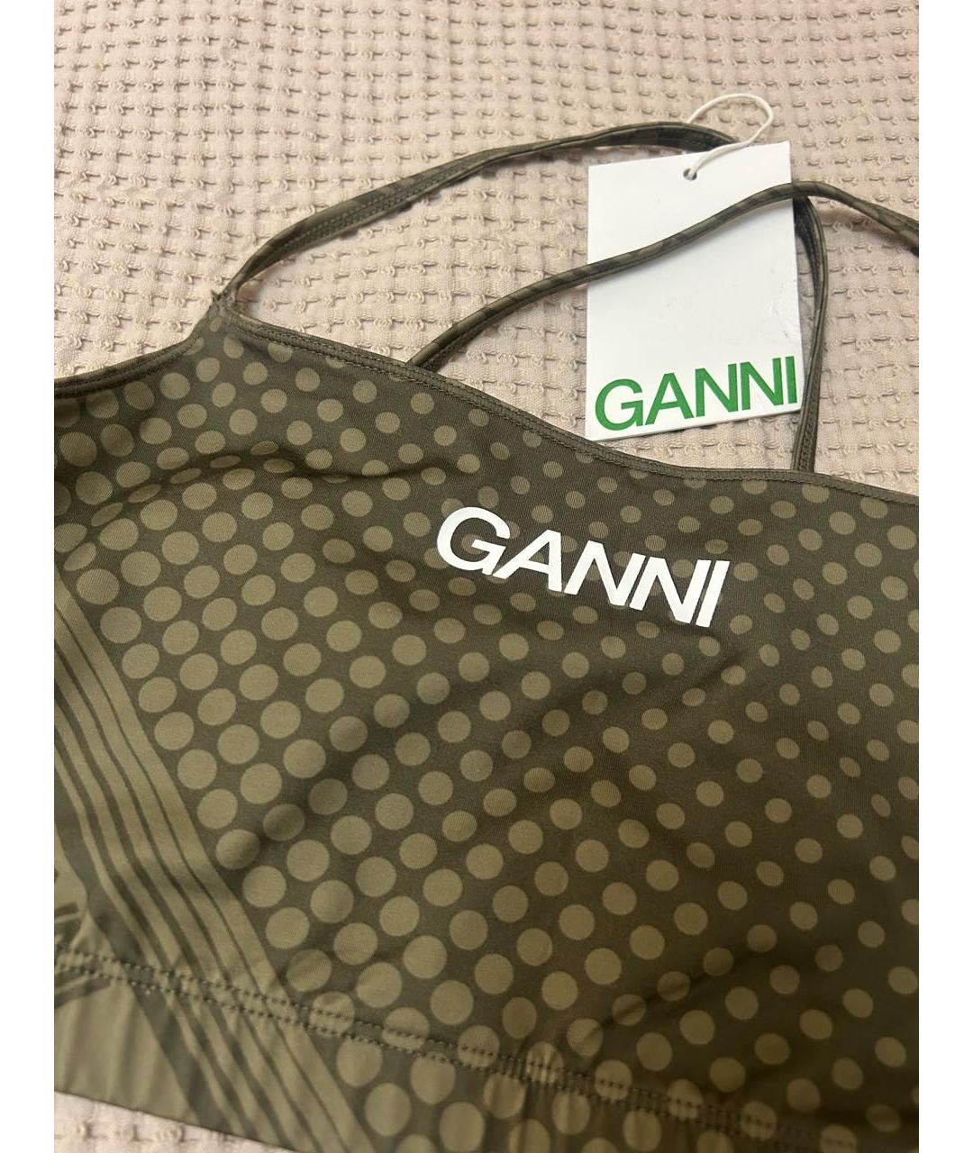 GANNI Хаки полиэстеровая майка, фото 4