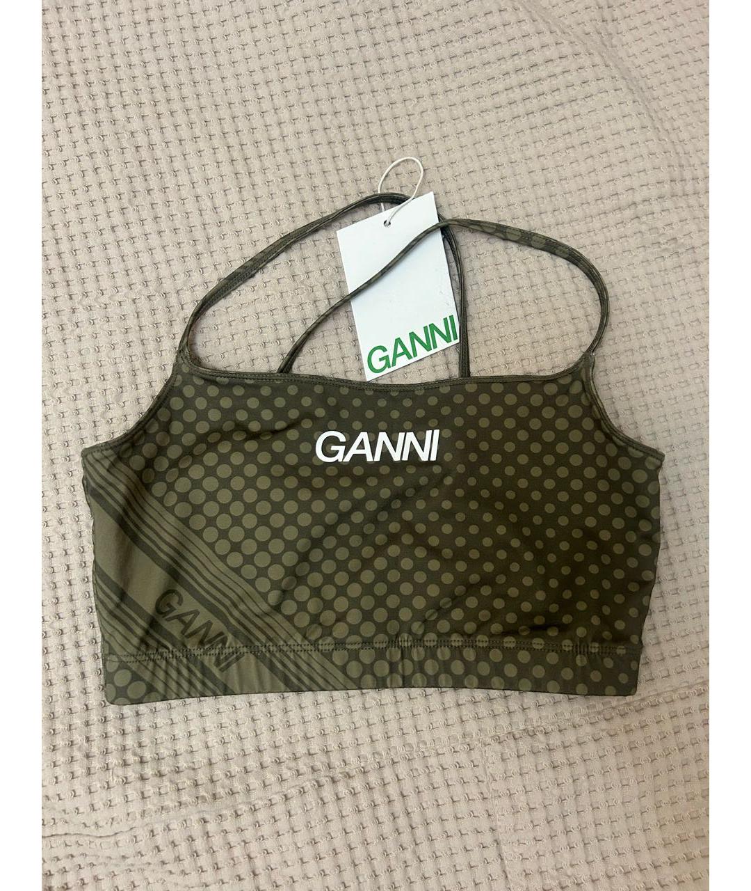 GANNI Хаки полиэстеровая майка, фото 6