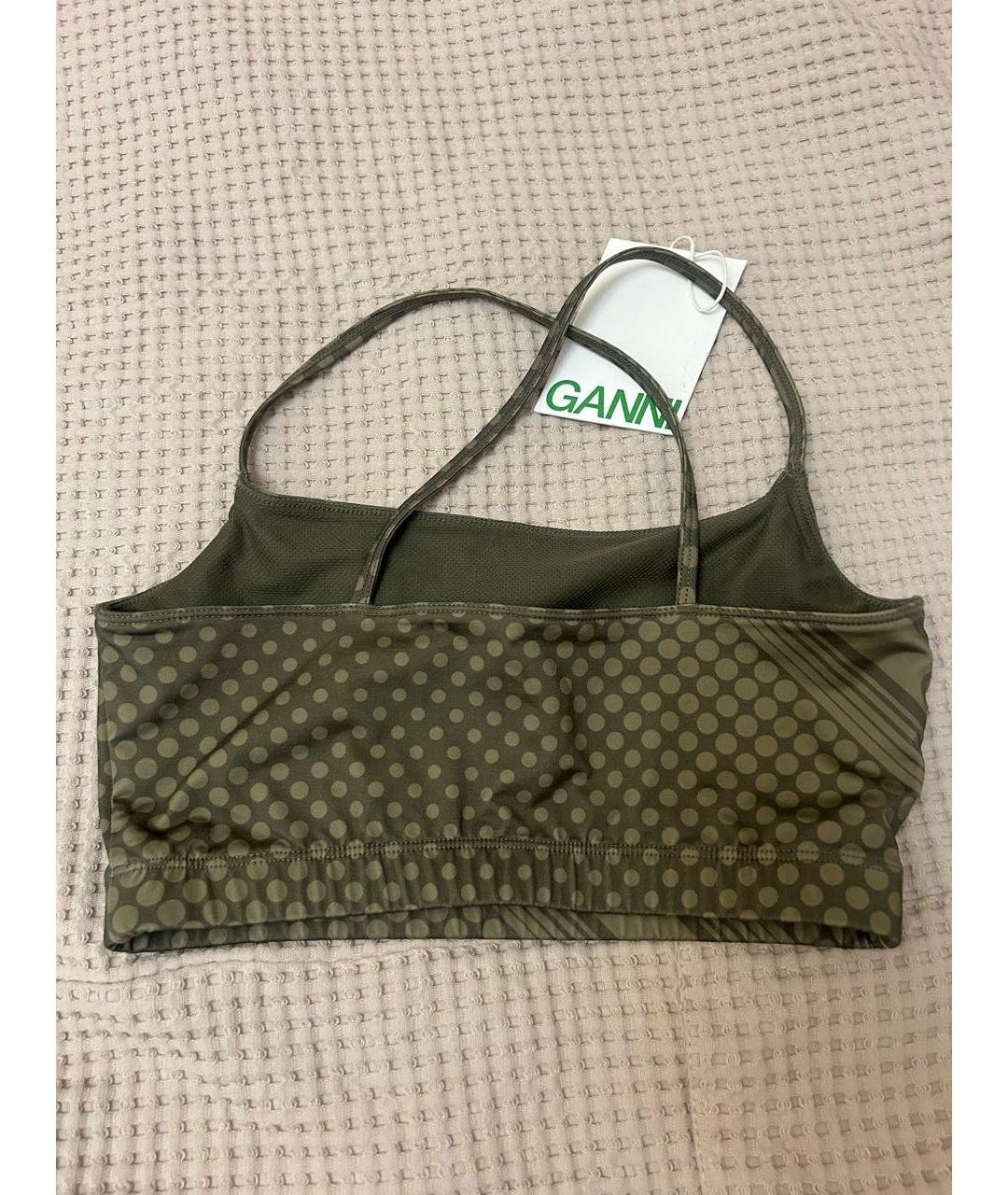 GANNI Хаки полиэстеровая майка, фото 2