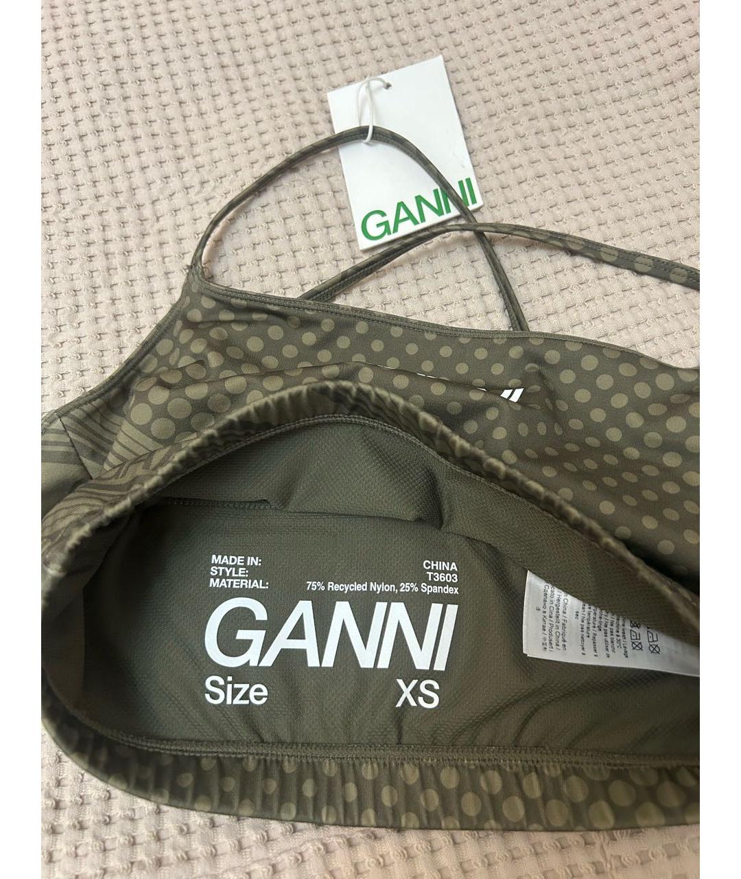 GANNI Хаки полиэстеровая майка, фото 3