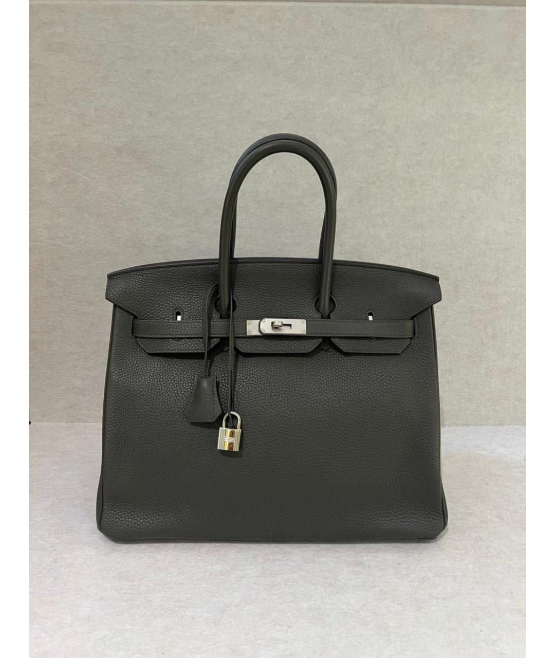 HERMES Антрацитовая кожаная сумка с короткими ручками, фото 3