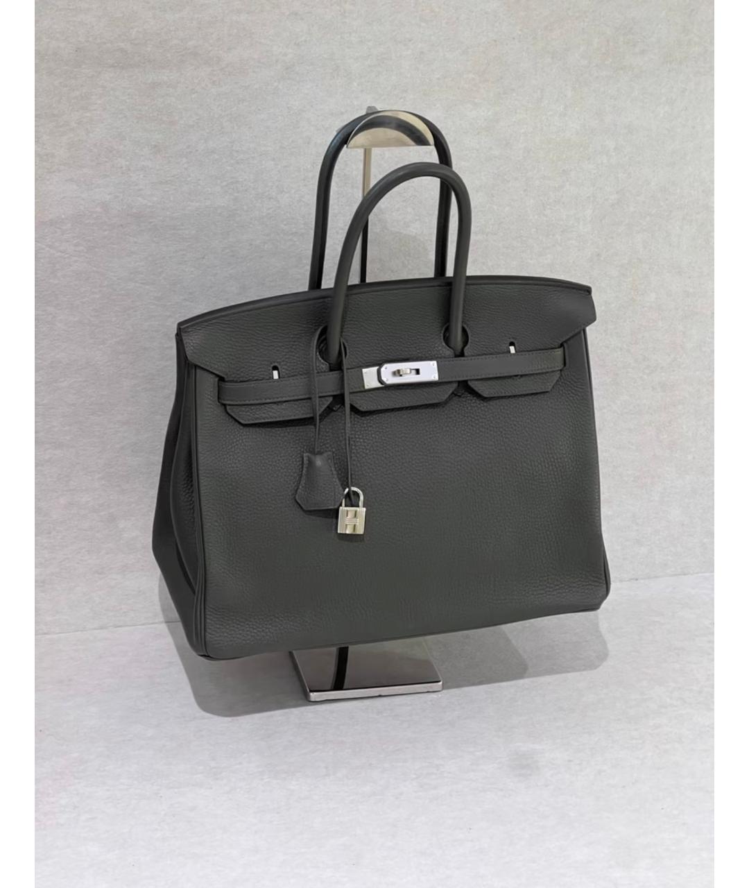 HERMES Антрацитовая кожаная сумка с короткими ручками, фото 2