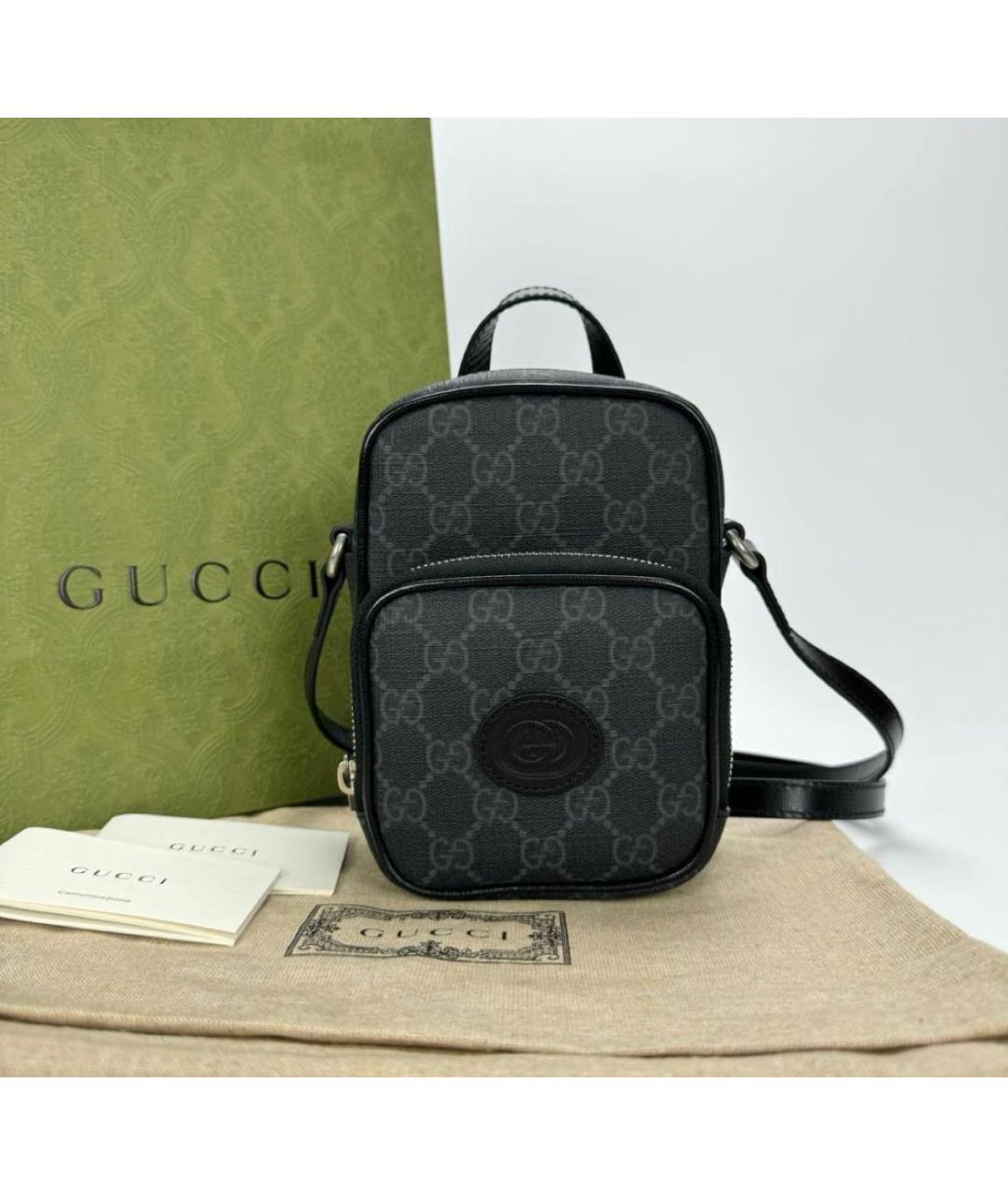 GUCCI Антрацитовая барсетка, фото 6