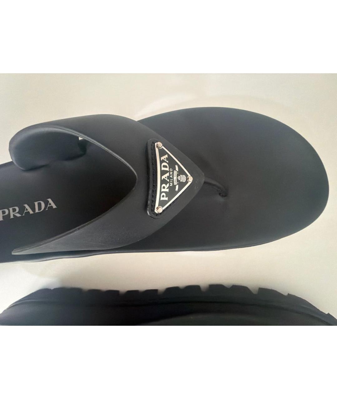 PRADA Черные резиновые шлепанцы, фото 5