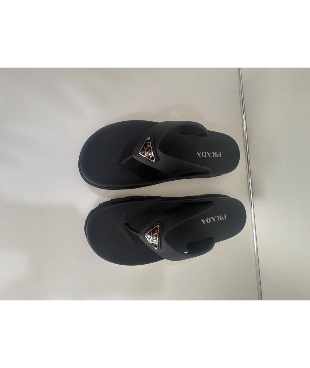 PRADA Черные резиновые шлепанцы, фото 2
