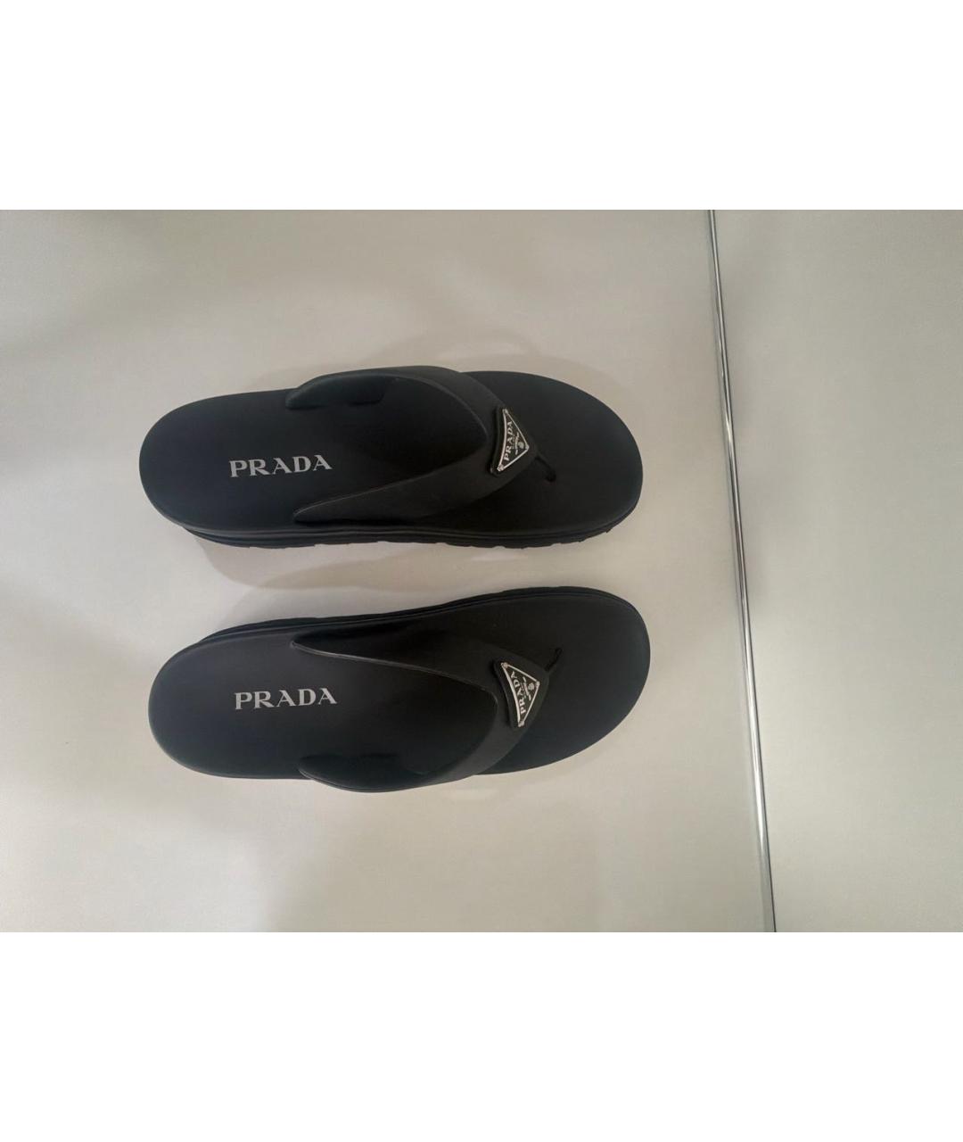 PRADA Черные резиновые шлепанцы, фото 3