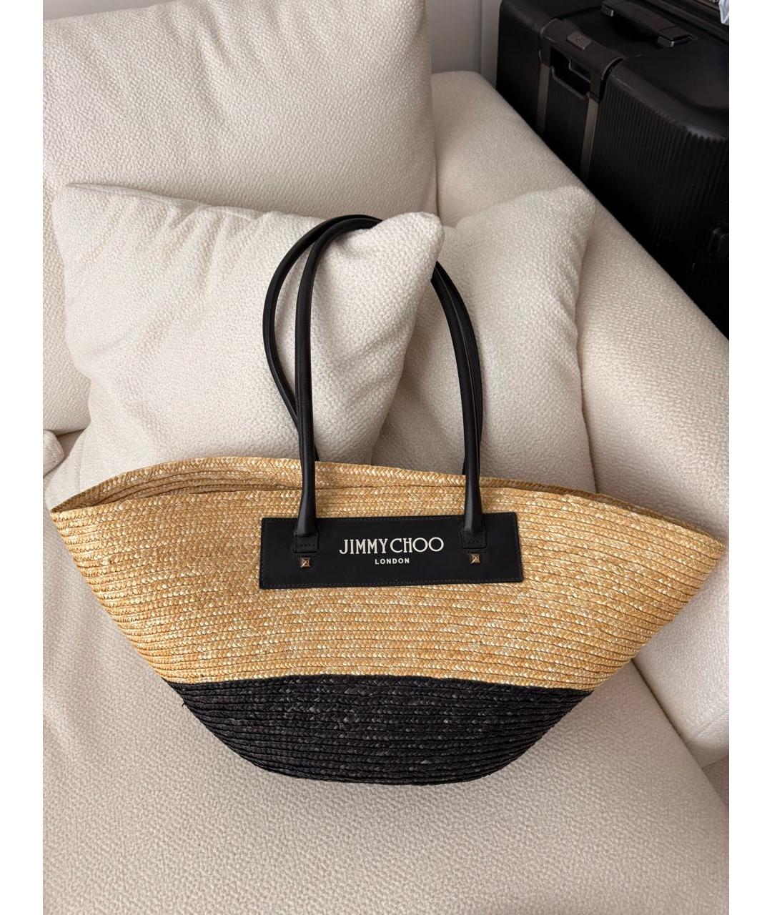 JIMMY CHOO Бежевая пелетеная пляжная сумка, фото 2