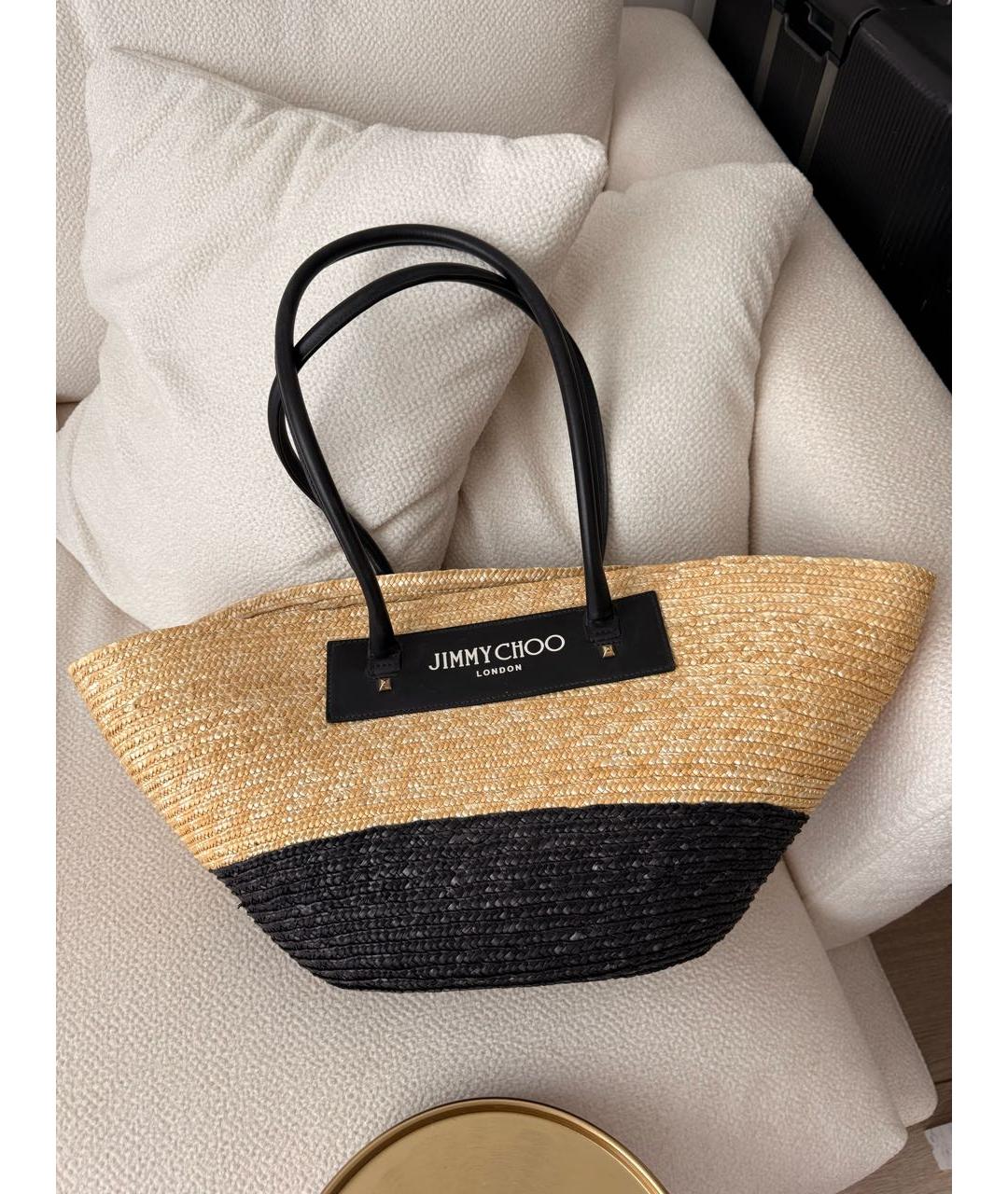 JIMMY CHOO Бежевая пелетеная пляжная сумка, фото 5