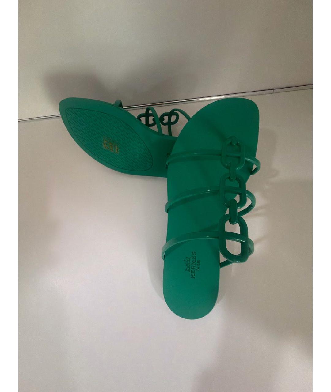 HERMES Зеленые резиновые шлепанцы, фото 6
