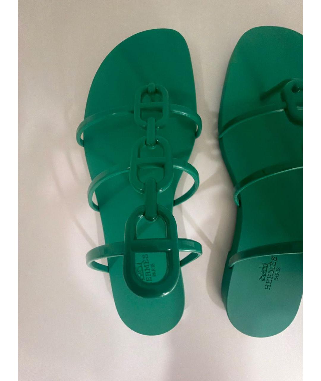HERMES Зеленые резиновые шлепанцы, фото 5