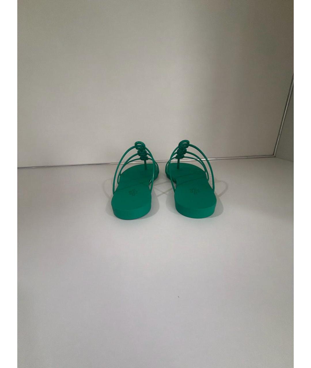 HERMES Зеленые резиновые шлепанцы, фото 4