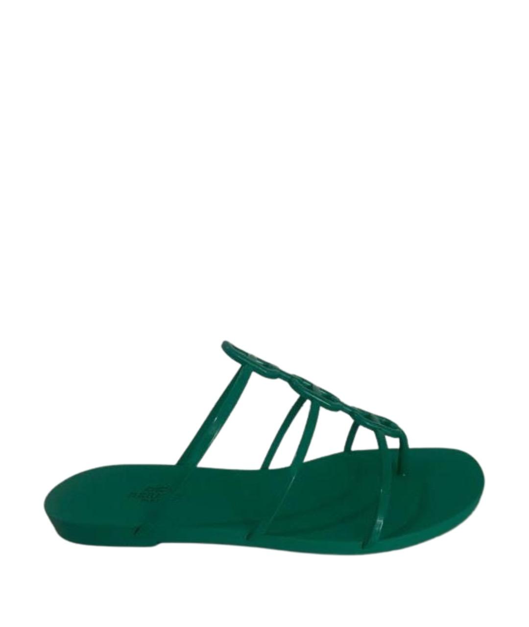 HERMES Зеленые резиновые шлепанцы, фото 1