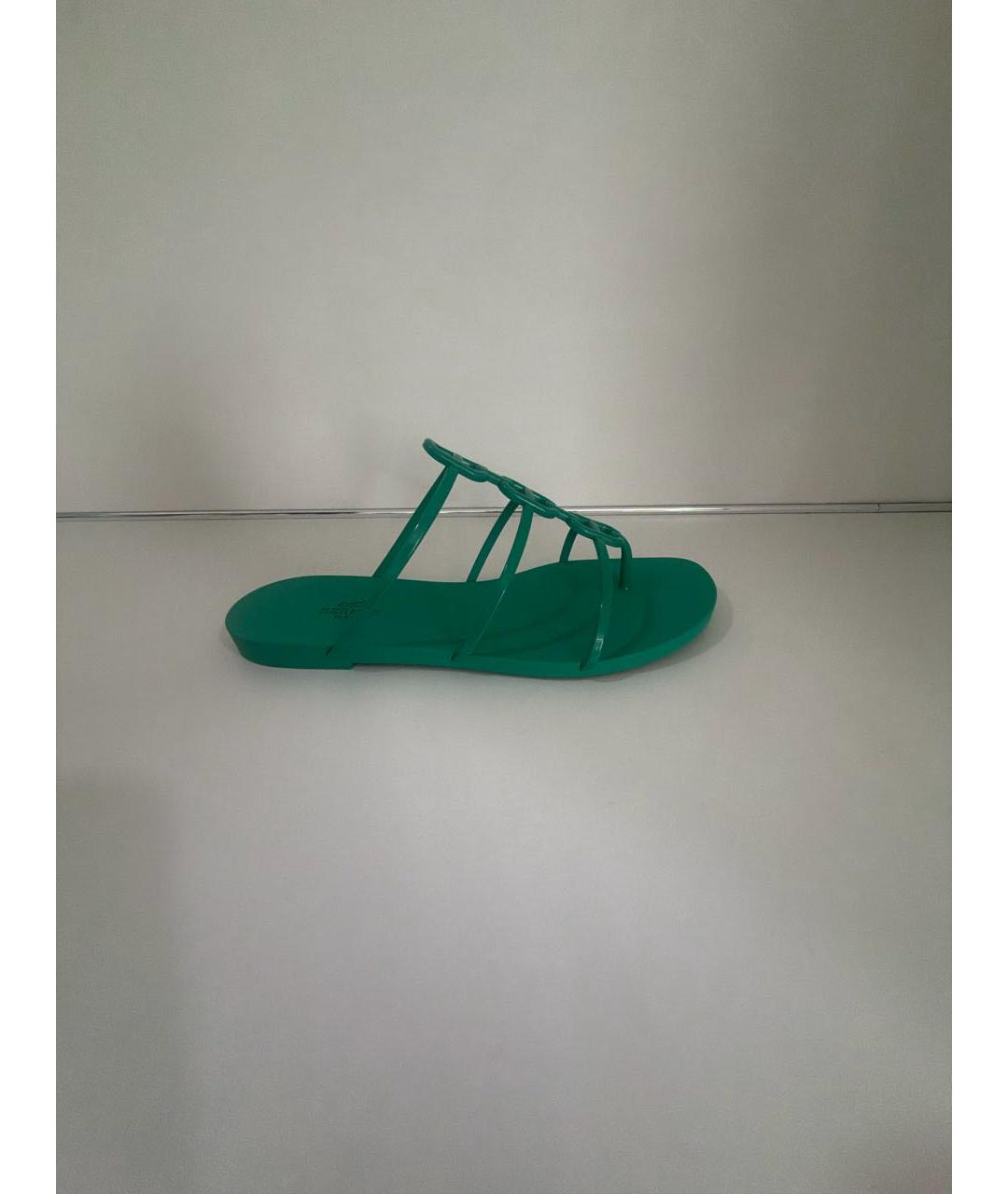 HERMES Зеленые резиновые шлепанцы, фото 7