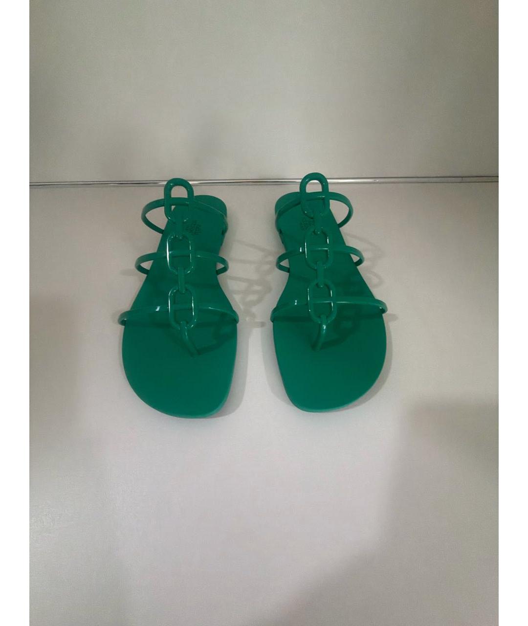 HERMES Зеленые резиновые шлепанцы, фото 2