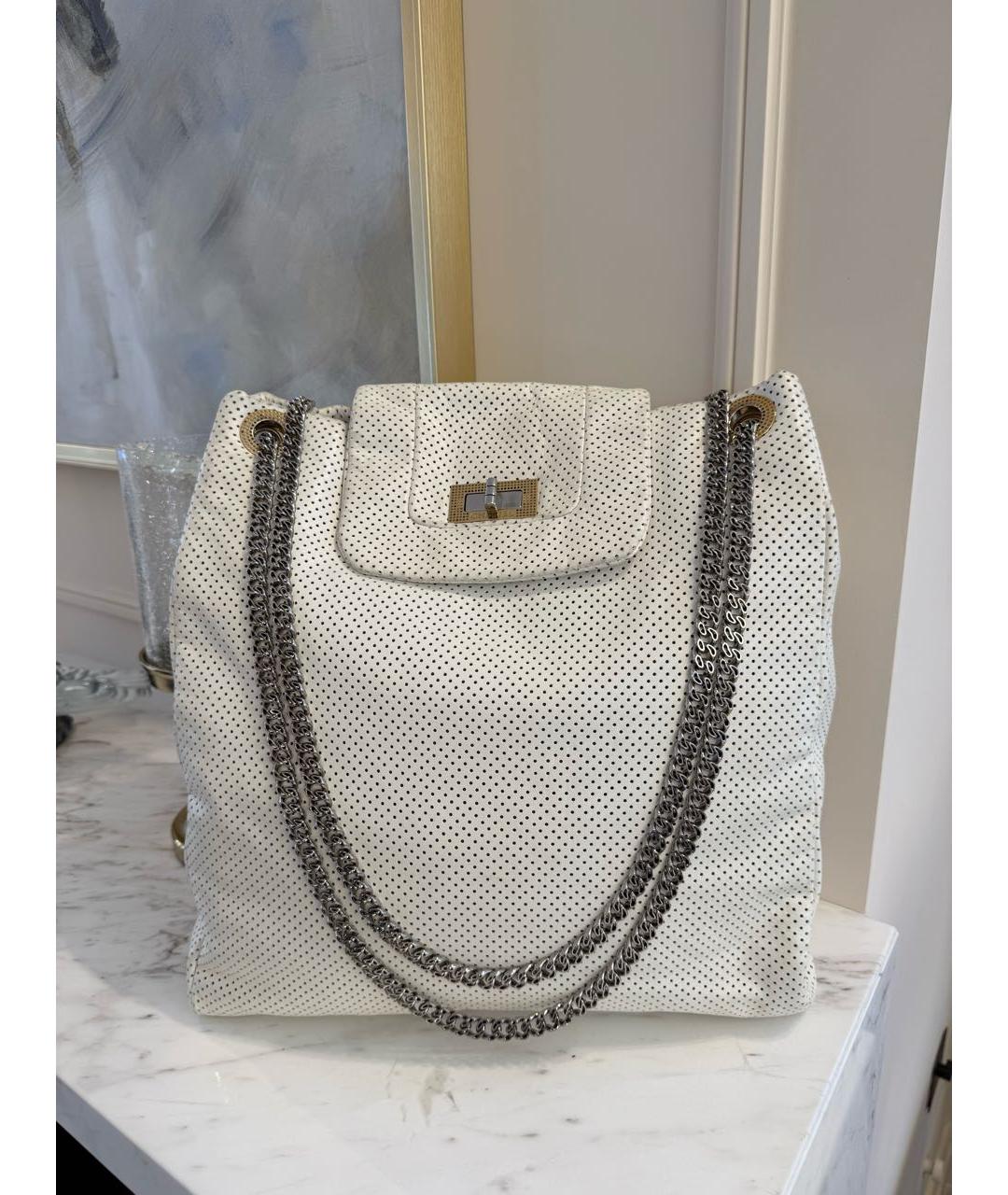 CHANEL Белая кожаная сумка тоут, фото 9