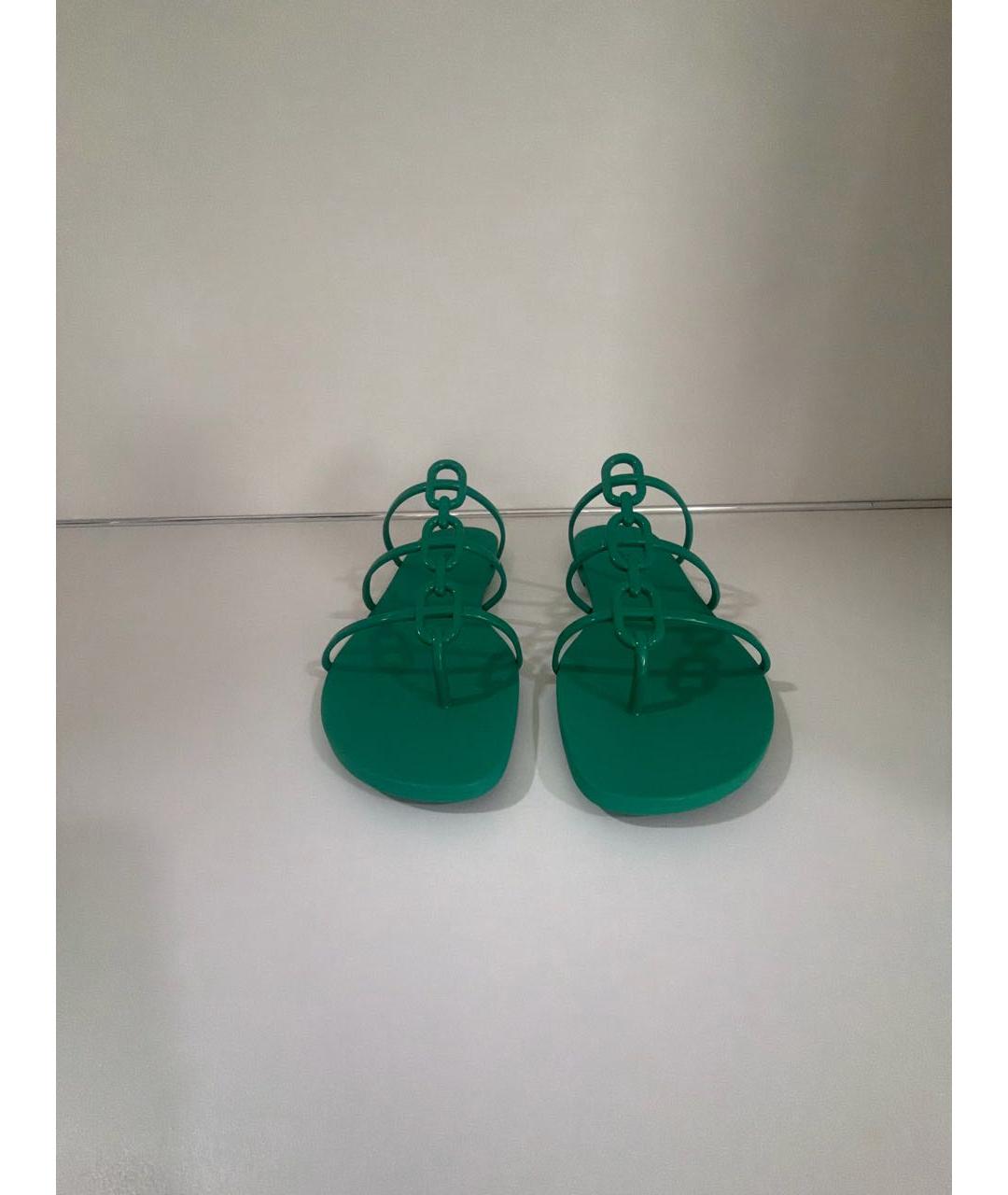 HERMES Зеленые резиновые шлепанцы, фото 4