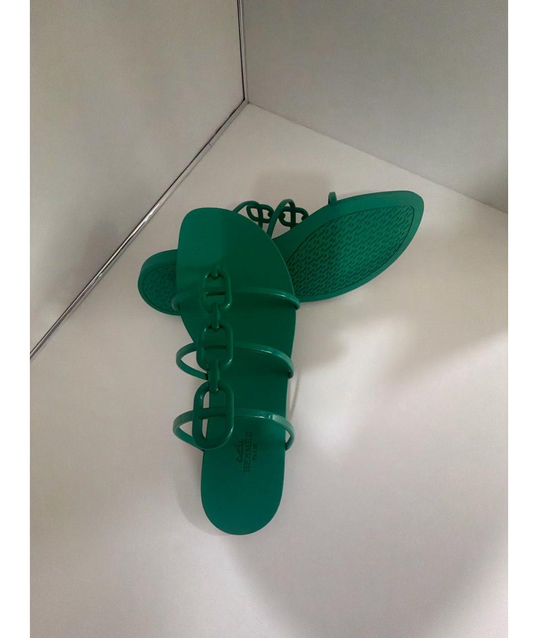 HERMES Зеленые резиновые шлепанцы, фото 6