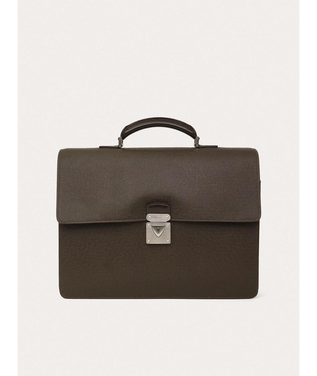 LOUIS VUITTON Коричневый кожаный портфель, фото 9