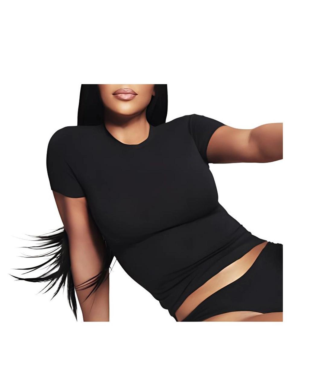 SKIMS Черная хлопко-эластановая футболка, фото 3