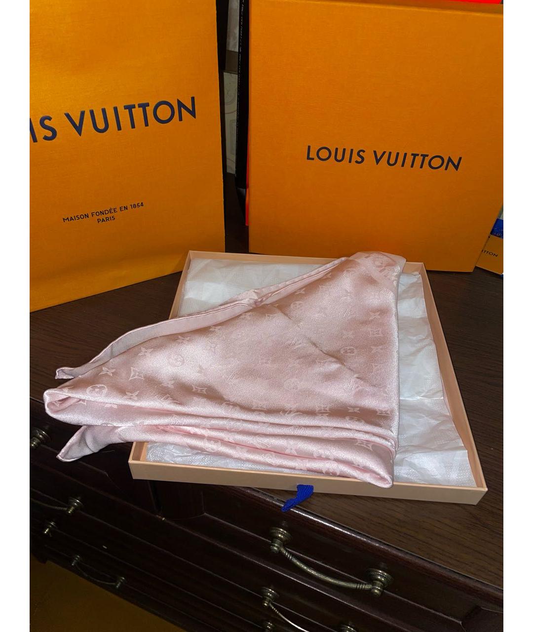 LOUIS VUITTON Розовый шелковый платок, фото 5
