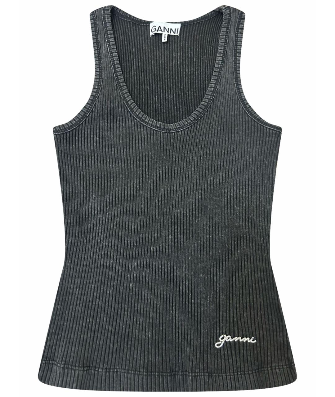 GANNI Антрацитовая хлопковая майка, фото 1
