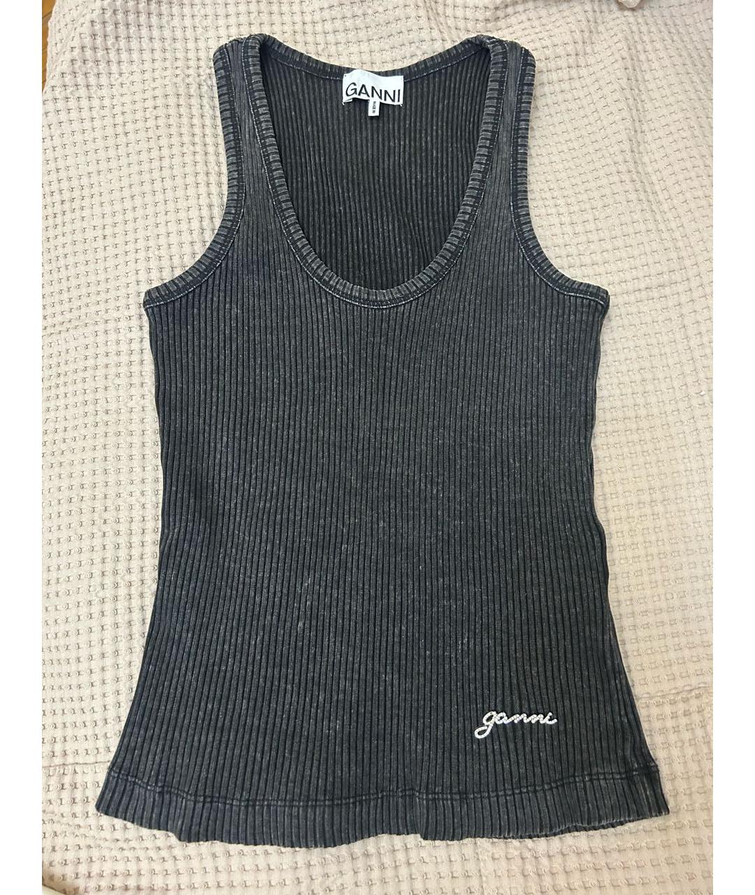 GANNI Антрацитовая хлопковая майка, фото 6