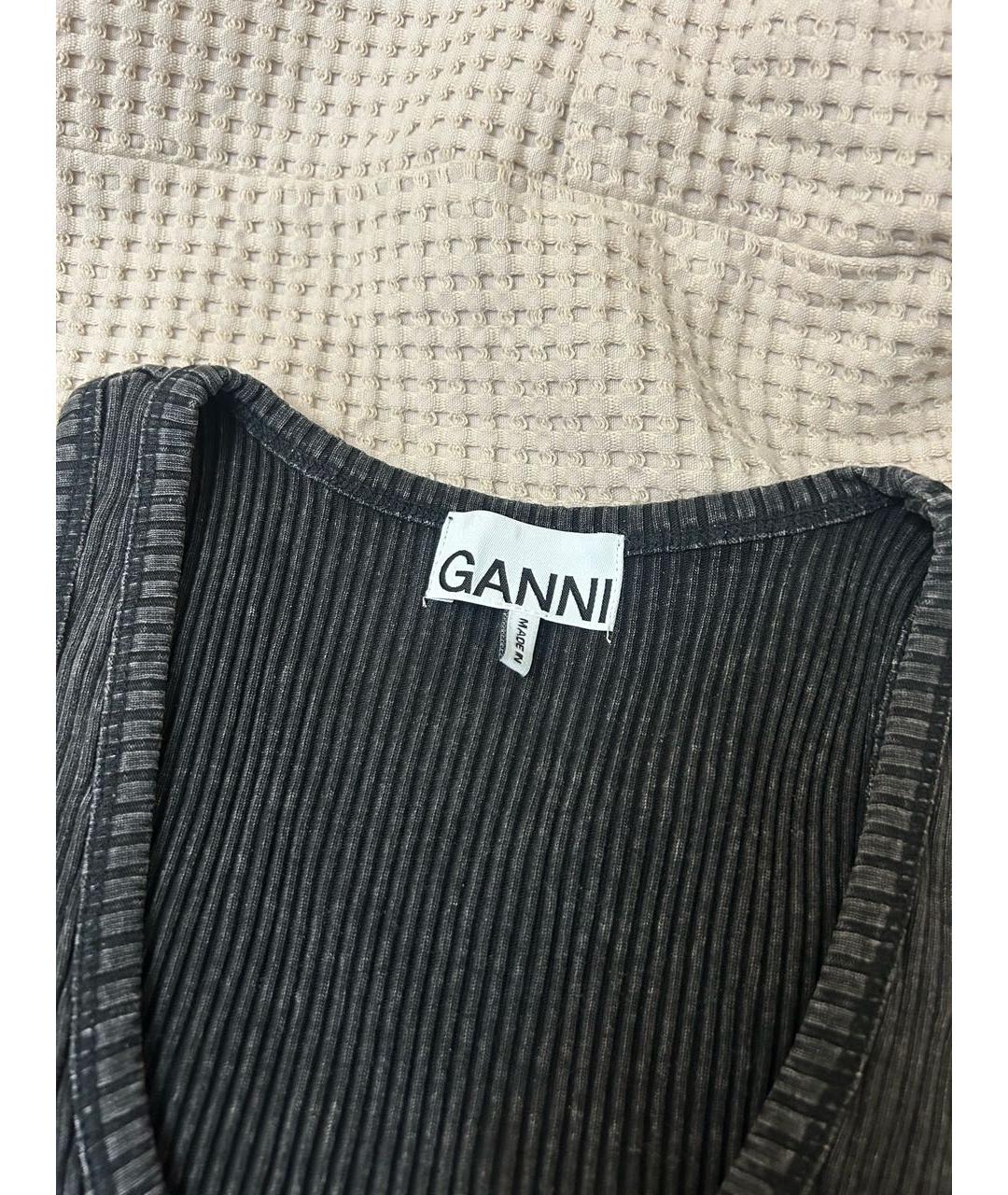 GANNI Антрацитовая хлопковая майка, фото 3