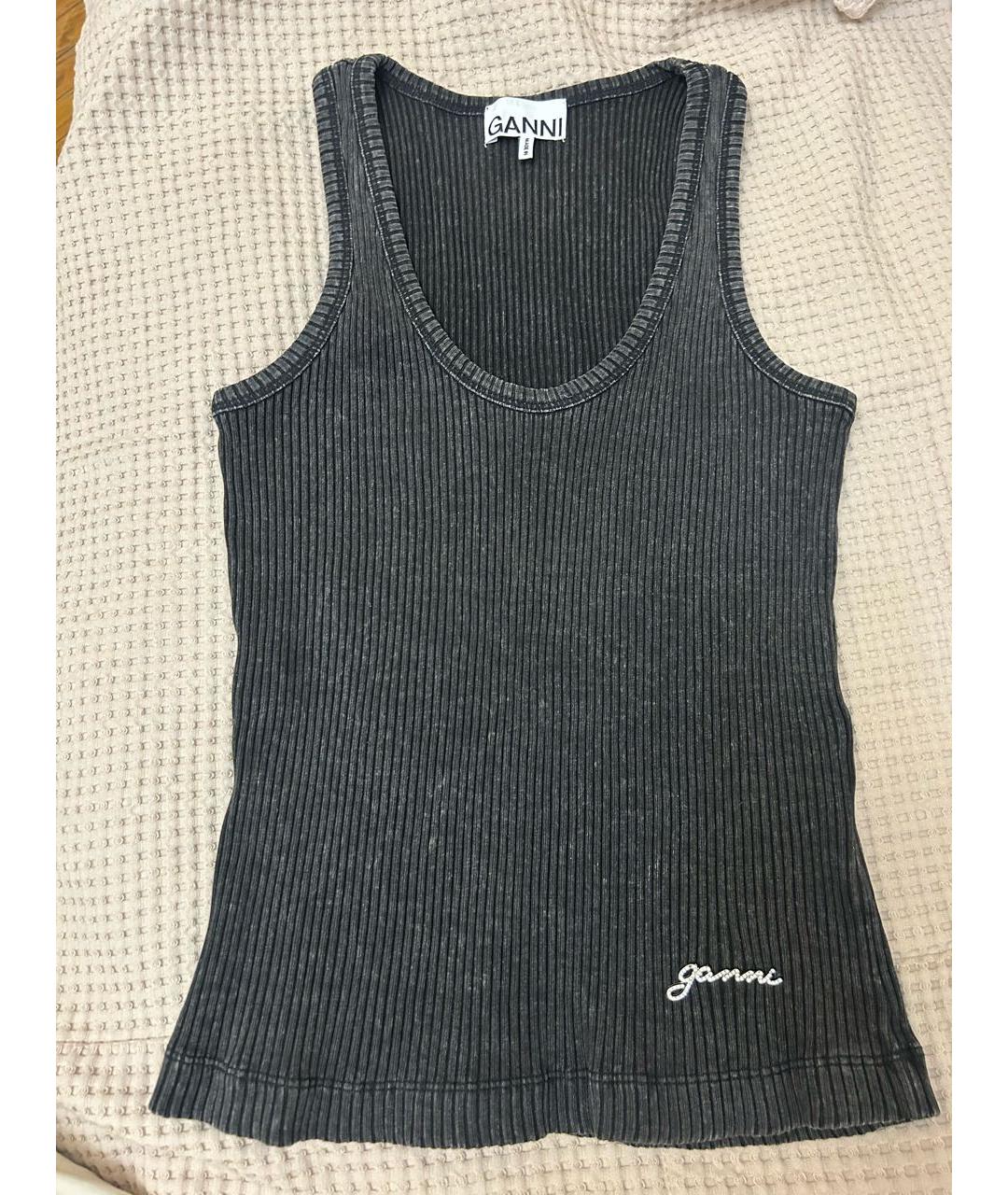 GANNI Антрацитовая хлопковая майка, фото 7