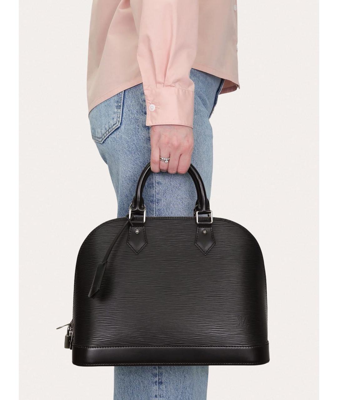 LOUIS VUITTON Черная кожаная сумка с короткими ручками, фото 8