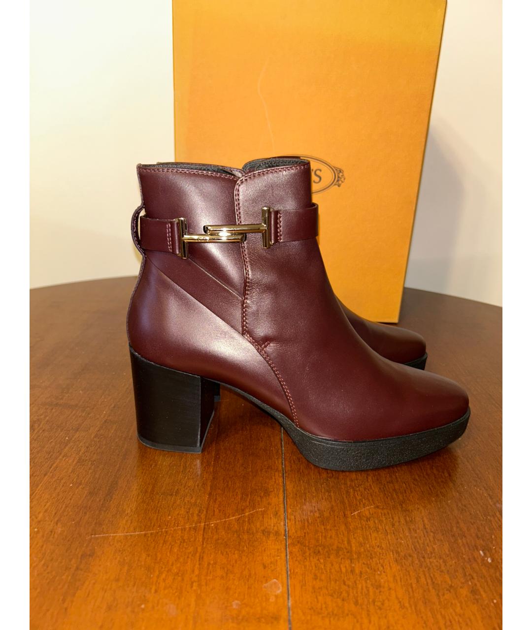 TOD'S Бордовые кожаные ботильоны, фото 7