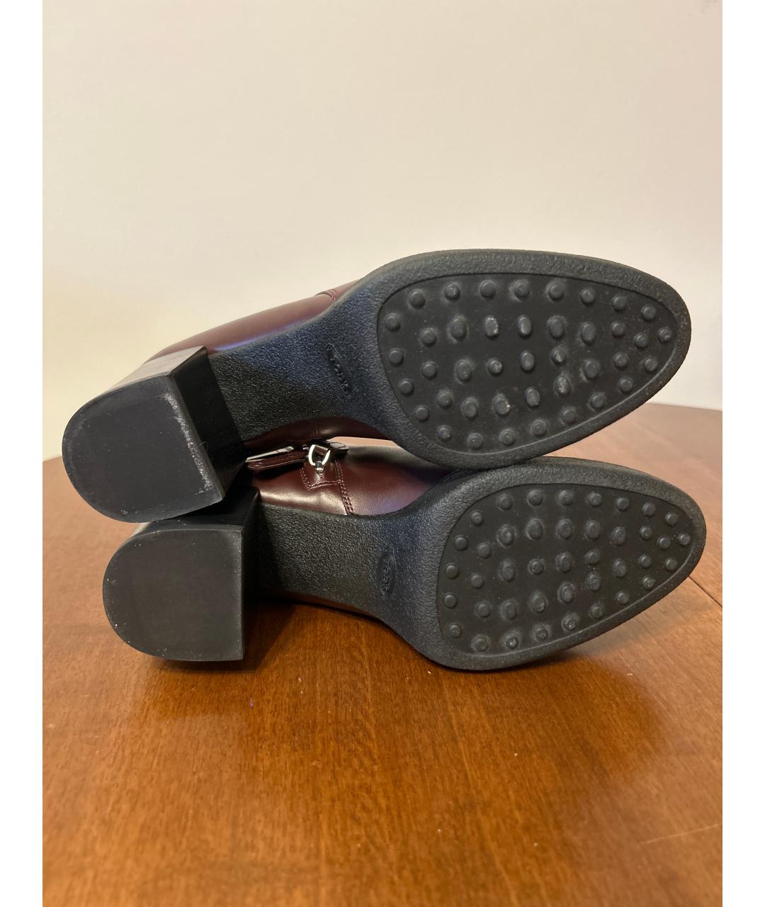 TOD'S Бордовые кожаные ботильоны, фото 6