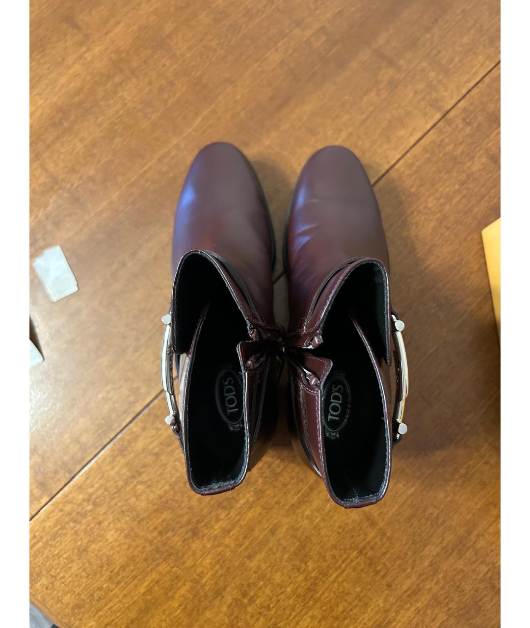 TOD'S Бордовые кожаные ботильоны, фото 4