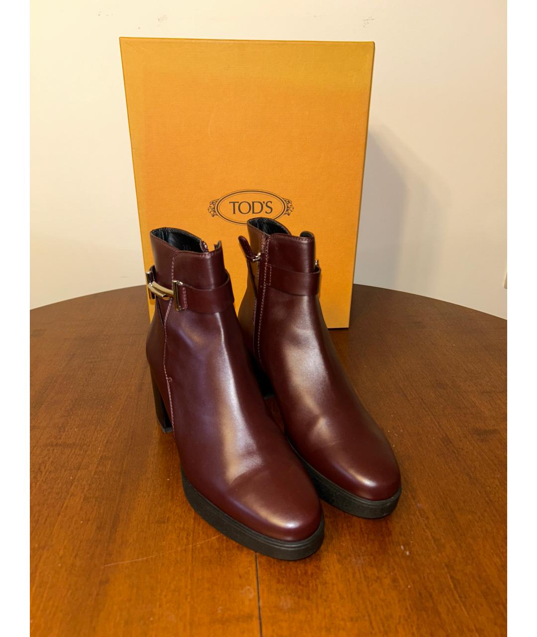 TOD'S Бордовые кожаные ботильоны, фото 2