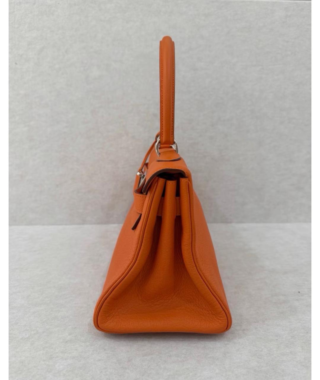 HERMES Оранжевая кожаная сумка с короткими ручками, фото 4