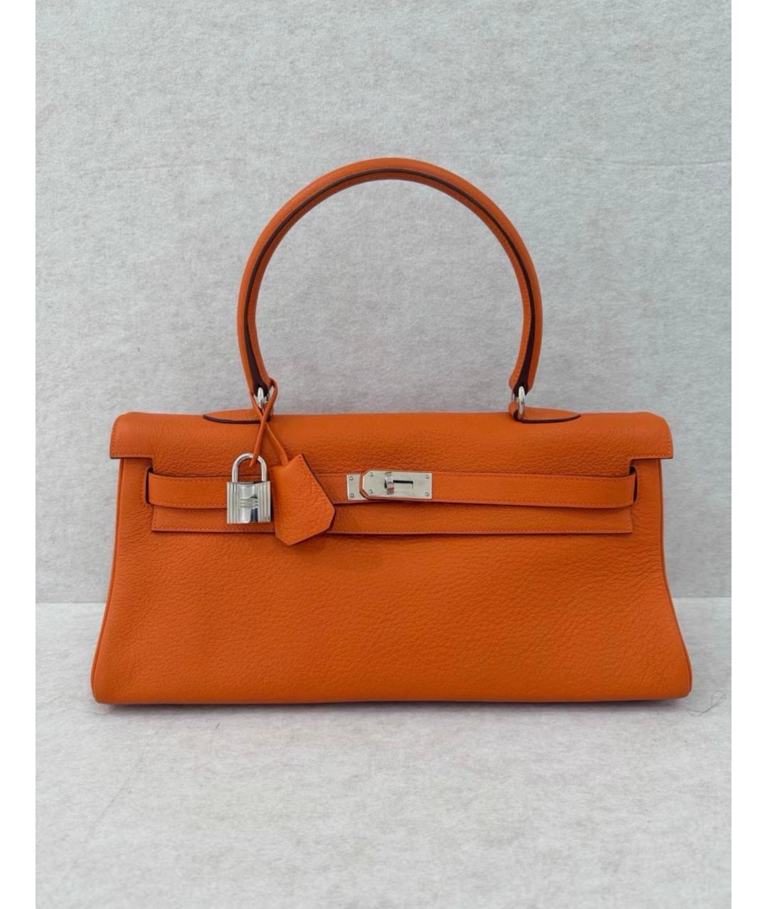 HERMES Оранжевая кожаная сумка с короткими ручками, фото 6