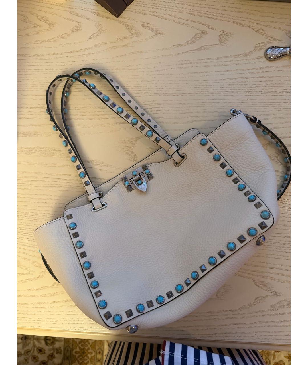 VALENTINO Бежевая кожаная сумка тоут, фото 9