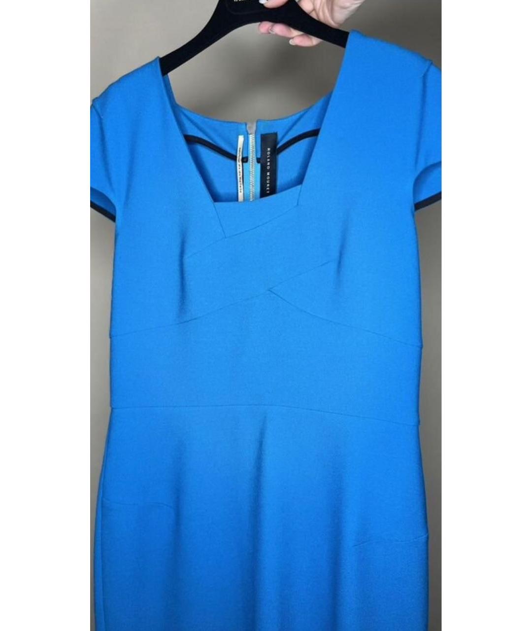 ROLAND MOURET Голубое хлопковое коктейльное платье, фото 3