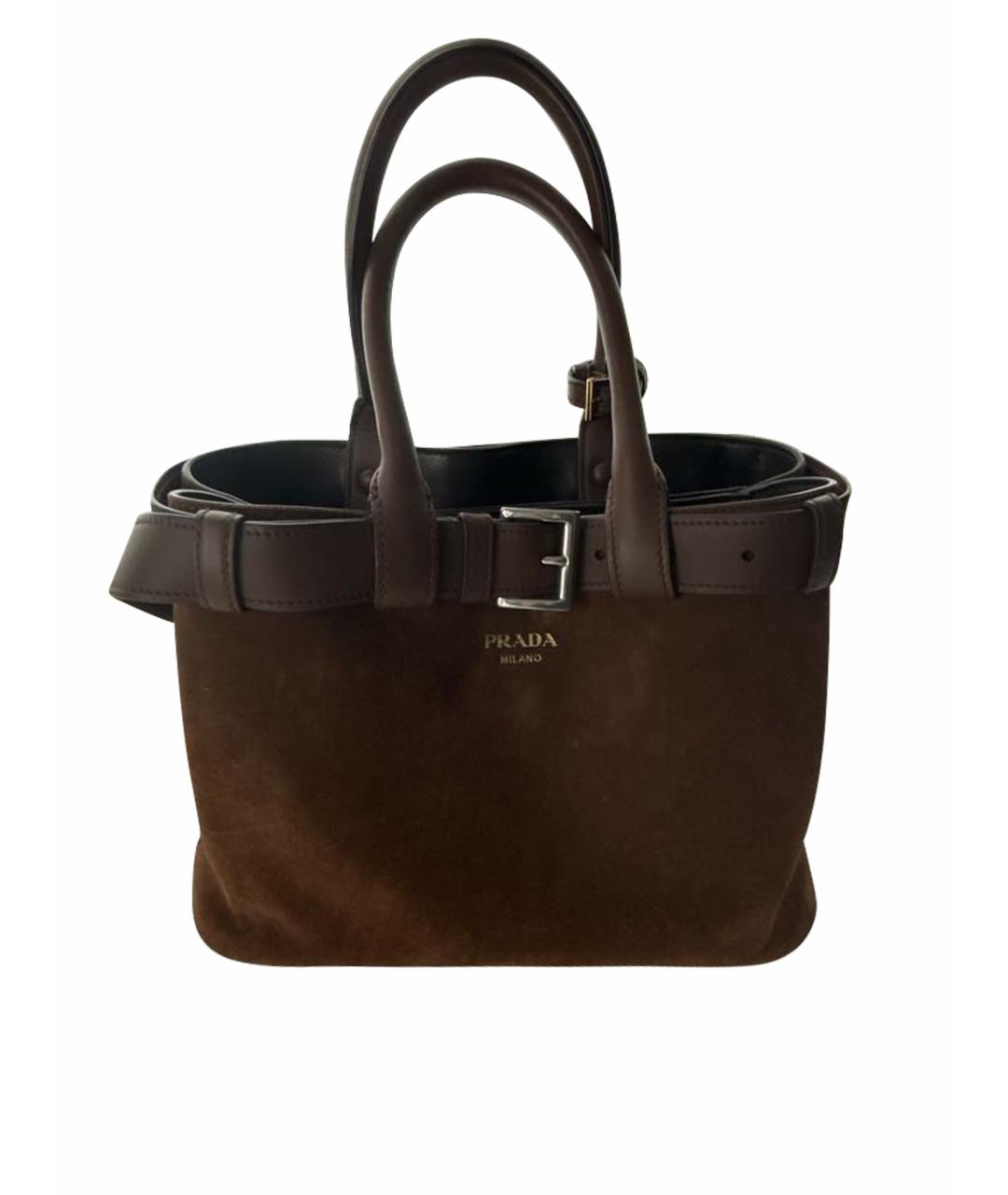 PRADA Коричневая замшевая сумка с короткими ручками, фото 1