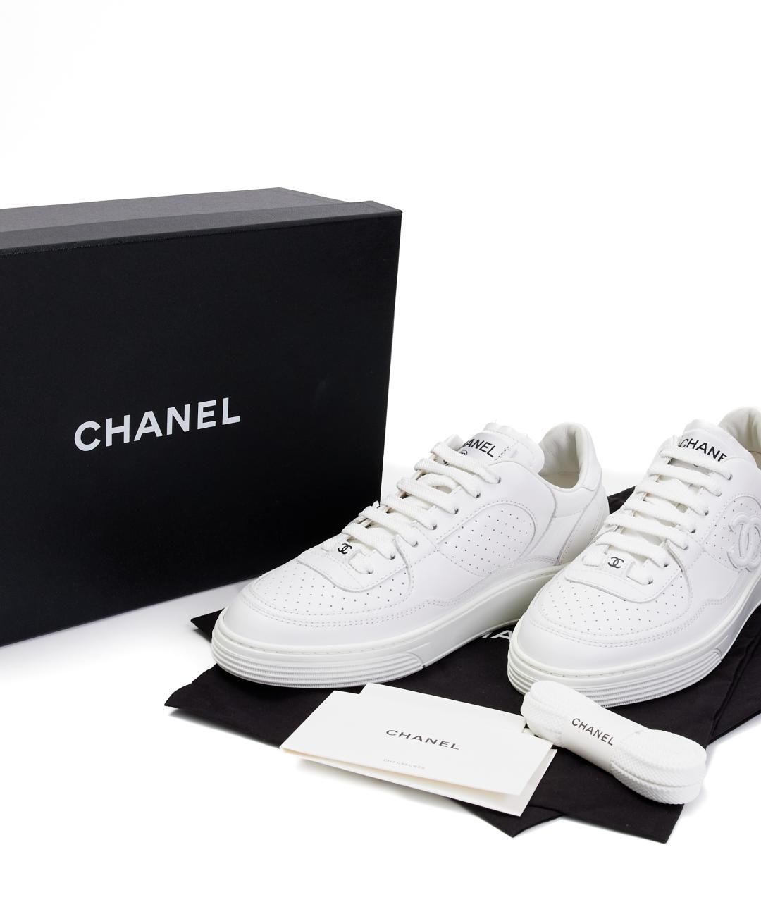 CHANEL Белые кожаные кроссовки, фото 8